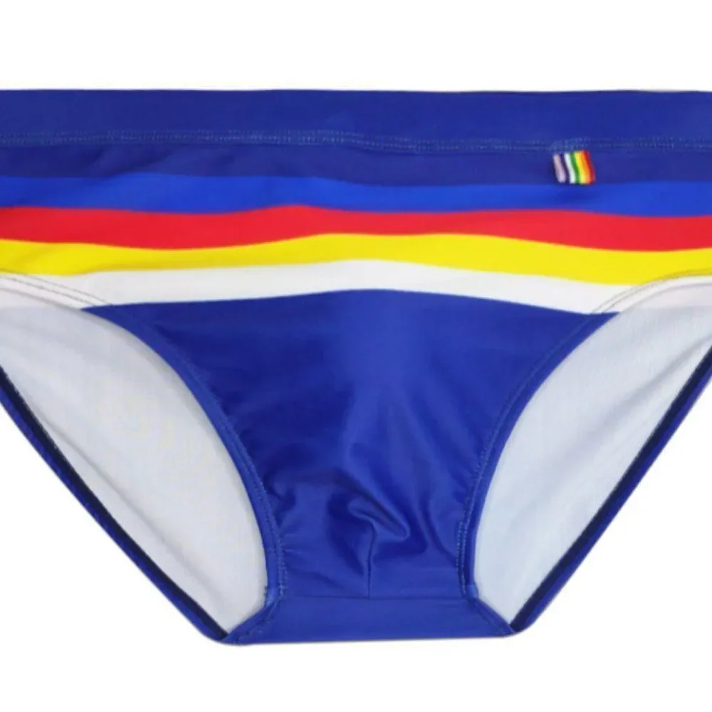 Men's Speedo Blue Stripes flattering fit swim briefs swimwear Size M